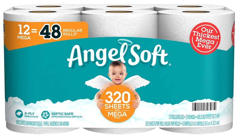 ANGEL SOFT TOILET<br>PAPER 12 MEGA<br>ROLL